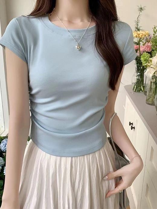 【GZ】无忧购26年春夏正肩短袖T收腰褶皱显瘦圆领短袖T恤3019（现货48小时发货) 商品图3