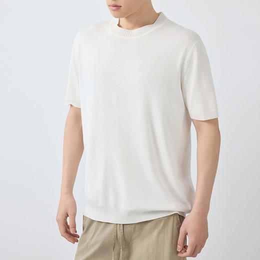 墨麦客男装高智通勤针织短袖t恤男2026春夏新款纯色男士T恤75197. 商品图1