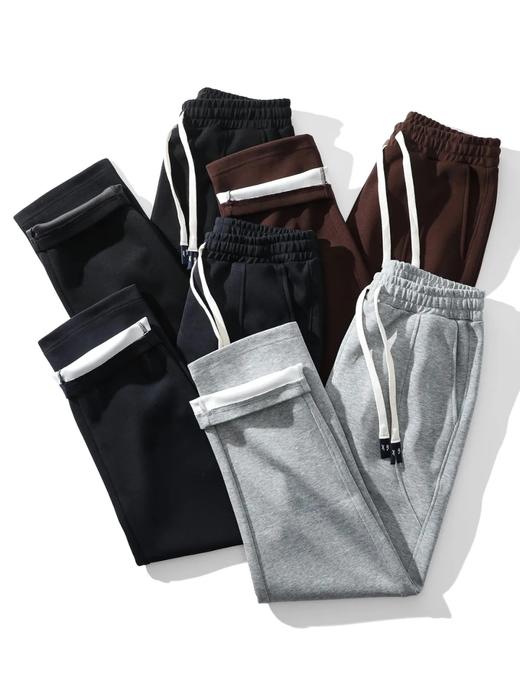 F030602慕冬绒复合牛奶丝棉纯色抽绳松紧腰休闲裤拼接设计直口裤脚运动卫裤 商品图0