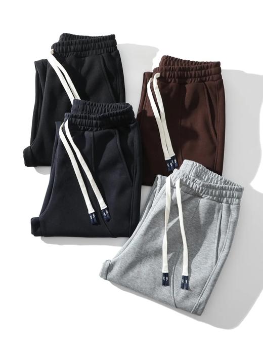 F030602慕冬绒复合牛奶丝棉纯色抽绳松紧腰休闲裤拼接设计直口裤脚运动卫裤 商品图1