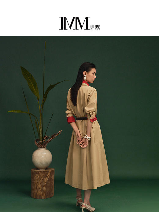 尹默衬衫领直身散摆身型工装收腰连衣裙 商品图3