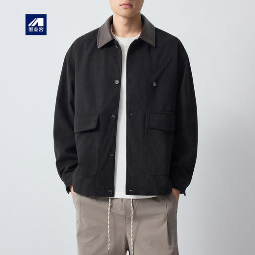 墨麦客男装高智通勤PU领外套男2026春季新款灯芯绒男士夹克81595. 商品图0