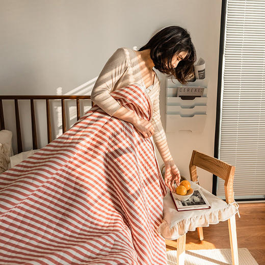 日式无印夏被天竺棉夏凉被良品空调被夏季盖毯全棉纯色条纹被子 商品图3