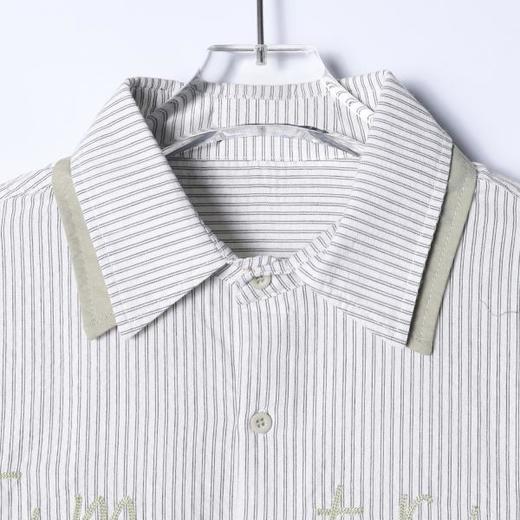 SDSA男装2026新款高贵轻奢日系条纹衬衫字母刺绣撞色领设计百搭 商品图1