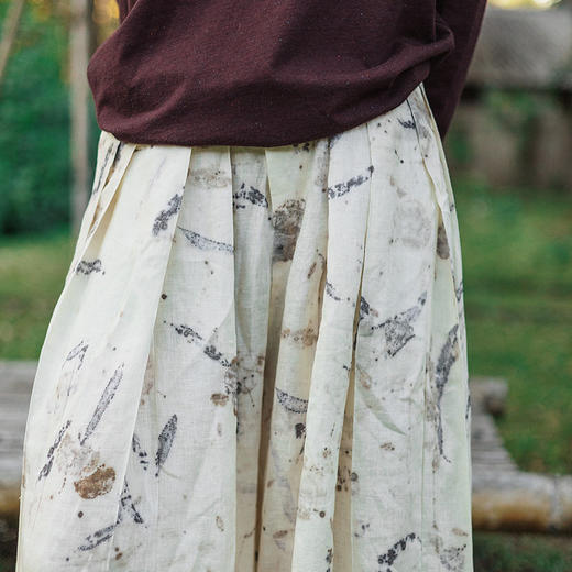 绽放160朵/亚麻数码印花植物拓印武士裤百搭阔腿裤女新款休闲裤 商品图3