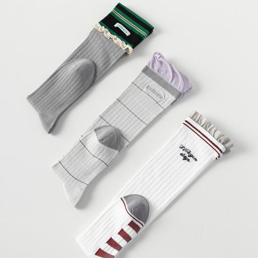 2双一组！26春新款小腿袜 横竖条、蕾丝花边、创意字母点缀 轻薄透气网眼、修饰腿部线条~ 商品图7