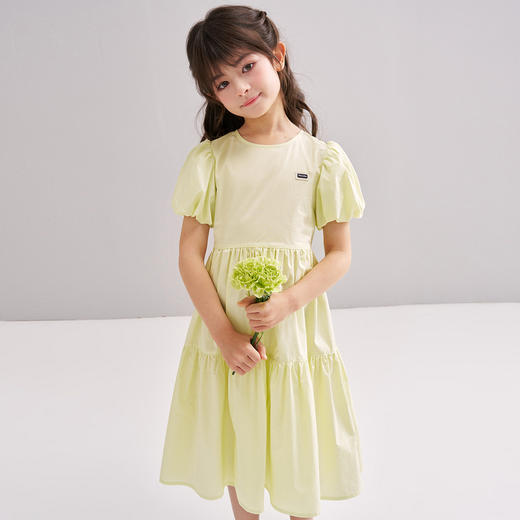笛莎/Deesha 【松饼熊】2026年夏季新款女童时尚休闲度假风长款短袖泡泡袖棉布连衣裙 商品图2