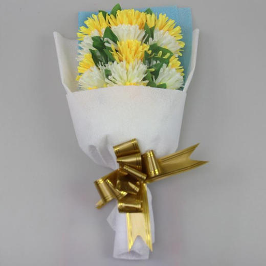 黄白花束清明节祭祀花束绢花手捧花公墓摆放仿真菊花批发殡仪馆人造假花束 商品图0