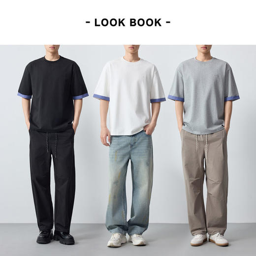 墨麦客男装高智通勤圆领男士t恤2026春新款格子袖口短袖男75181. 商品图4