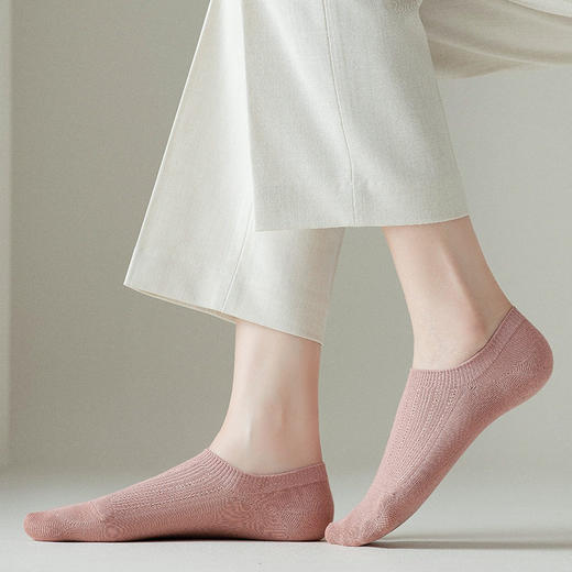 日式无印棉袜纯色良品女士纯色网眼浅口袜子双针女式船袜暗纹船袜 商品图1