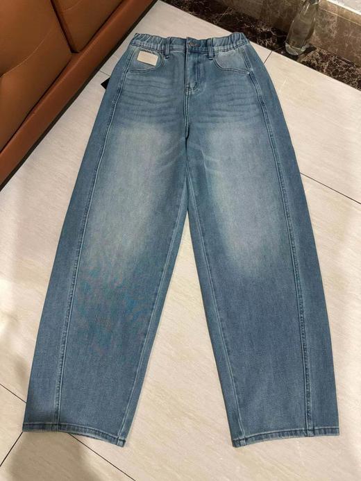 F030677复古水洗蓝松紧后腰设计宽松锥形牛仔裤 商品图0