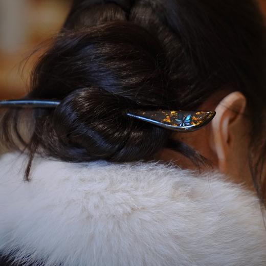 【金光梵莲发簪】木胎大漆螺细金箔、禅意汉服配饰手工非遗簪子 商品图4