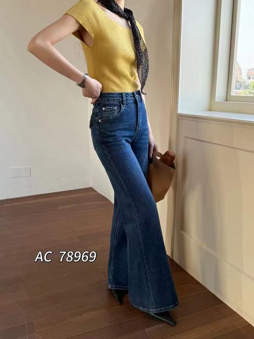 F030676复古慵懒松弛感深蓝阔腿裤垂感高腰牛仔裤 商品图2