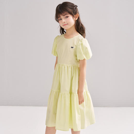 笛莎/Deesha 【松饼熊】2026年夏季新款女童时尚休闲度假风长款短袖泡泡袖棉布连衣裙 商品图0