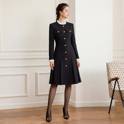 IWY/小香风黑色连衣裙女春季款千金风收腰工装裙小个子法式长裙WQ111 商品图2