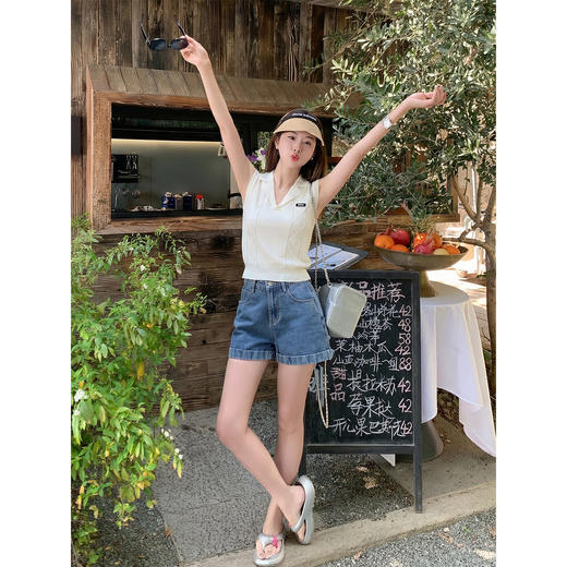 <曾小咸推荐>韩系翻领小飞袖短袖t恤女上衣 商品图4