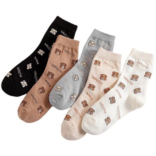 日式无印西川棉袜良品女士中筒袜卡通小熊袜子女款秋冬袜休闲袜女 商品图4