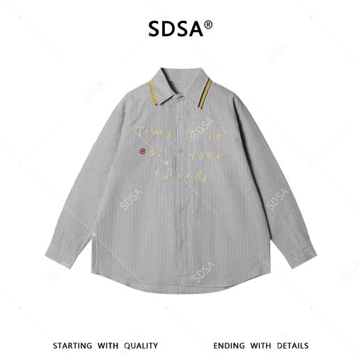 SDSA男装2026新款高贵轻奢日系条纹衬衫字母刺绣撞色领设计百搭 商品图0