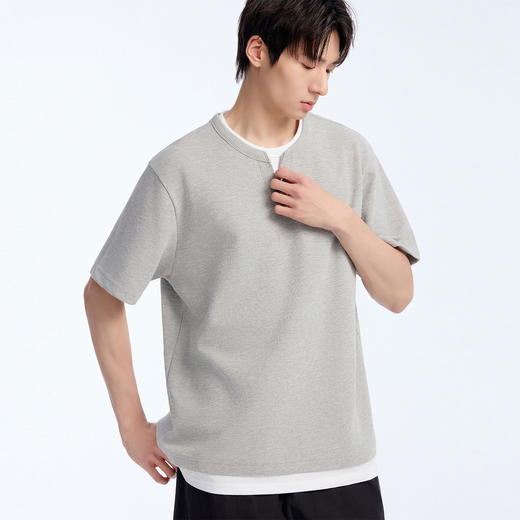 NPC潮牌棉混纺宽松假两件华夫格短袖T恤撞色亲肤春上新NP61TE12 商品图1