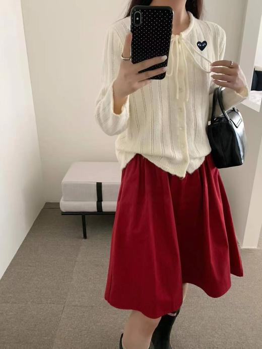 F030664日系竖条镂空肌理系带蝴蝶结针织开衫 商品图6