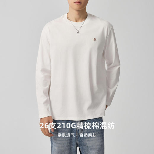 墨麦客男装立体压花打底衫男2025秋新款精梳棉混纺长袖t恤75152 商品图1