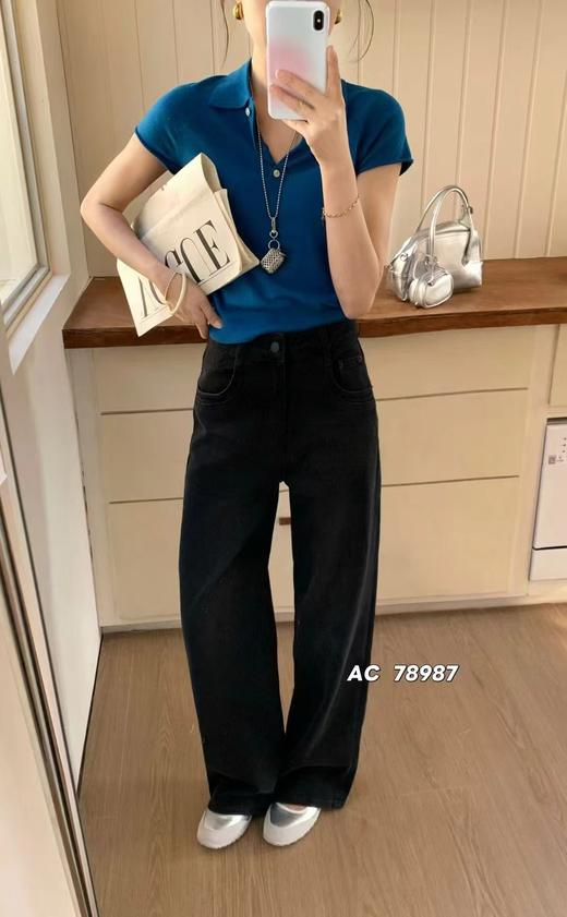 F030679美式复古做旧黑阔腿牛仔裤休闲裤显瘦神裤 商品图6