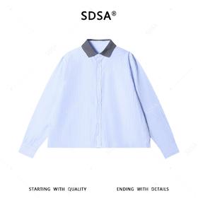 SDSA男装2026新款高贵轻奢韩系小众设计条纹拼接翻领长袖衬衫百搭