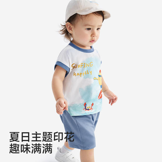 【精梳棉】英氏儿童套装夏季男童女童短袖短裤休闲套装卡通印花圆领上衣短裤 商品图4