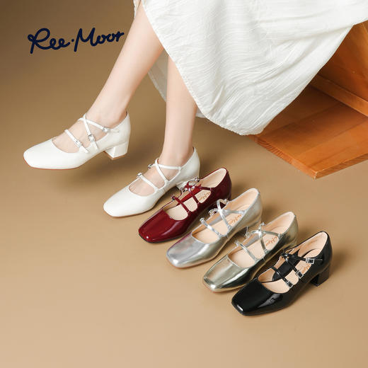 REEMOOR睿慕新款粗跟交叉带法式玛丽珍鞋仙女风单鞋R2V558 商品图1