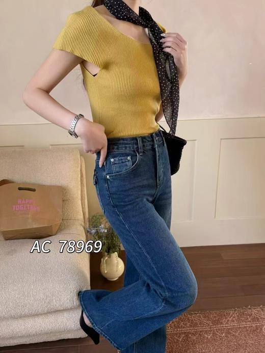 F030676复古慵懒松弛感深蓝阔腿裤垂感高腰牛仔裤 商品图5