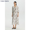 PURE TOUCH女装26夏新款印花连衣裙七分灯笼袖弹力斜纹蚕丝中长裙 商品缩略图3