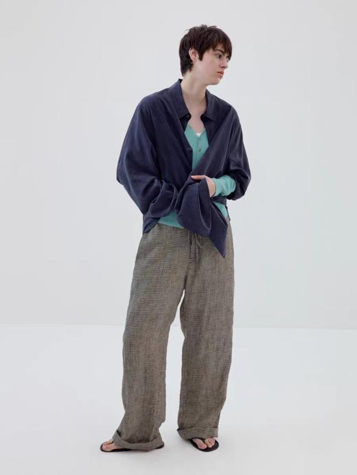 Simple Project/K2622/细格亚麻橡筋抽绳直筒裤 商品图4