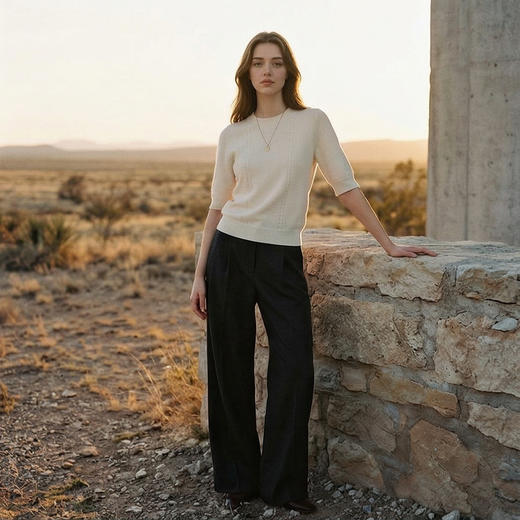 KINGDEER/KD“简约风”毛衣中袖宽松美式圆领百搭羊绒衫L805506经典基本款/气质款鹿王 商品图3