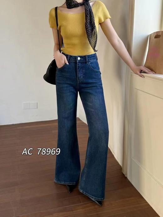 F030676复古慵懒松弛感深蓝阔腿裤垂感高腰牛仔裤 商品图6