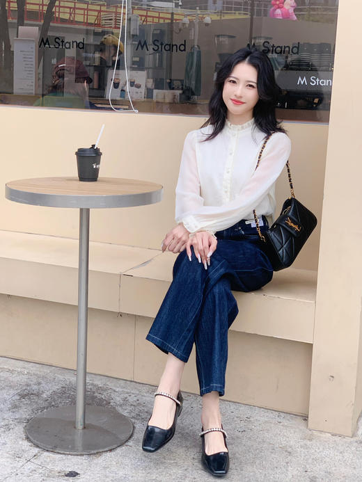 【百图定制】【白月光衬衫】木耳边衣领 设计感长袖花边立领 衬衫 商品图5