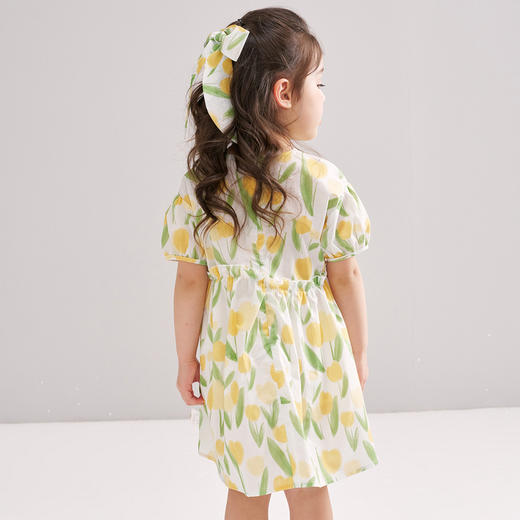 笛莎/Deesha 【松饼熊】2026年夏季新款女童泡泡袖水彩风花朵印花棉布连衣裙 商品图3