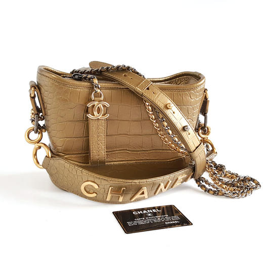 【95新】CHANEL香奈儿流浪包AS0865B00814N4775小号金色鳄鱼纹压花牛皮手提斜挎流浪包女士250226NJS25 商品图1