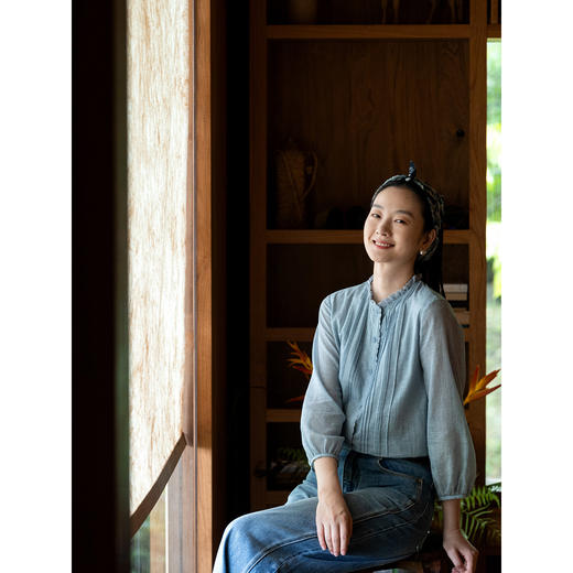 牧衣游原创 100支新疆长绒棉炒色打条衬衫七分袖文艺衬衣 川上织 商品图1