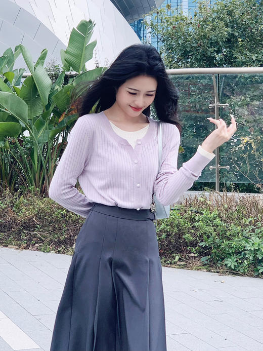 【百图lulu定制】【香芋针织衫】 软糯  假两件   圆领长袖针织衫 商品图5