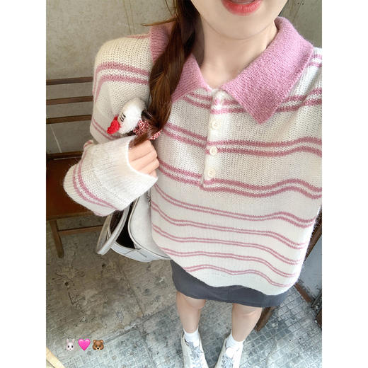 <曾小咸推荐>3.11现货秒杀 ！微信超特价！韩系条纹polo领针织衫 日常189.99 立减110 秒杀79.99！！ 商品图3