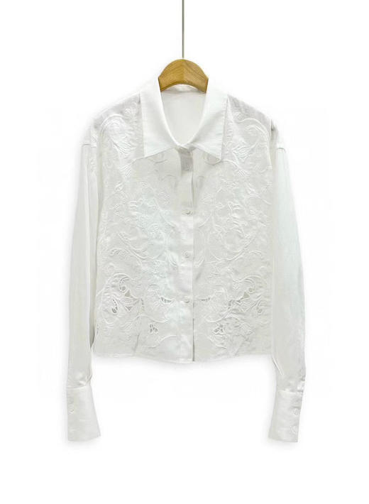 EP雅莹/镂空绣花亚麻上衣。白色。蓝色自己备注号码颜色。 商品图3