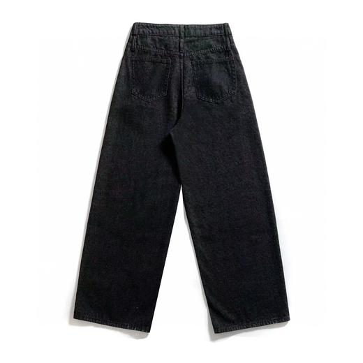 F030680做旧黑灰色高腰设计豹纹慵懒阔腿牛仔裤 商品图1