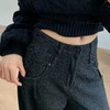 F030680做旧黑灰色高腰设计豹纹慵懒阔腿牛仔裤 商品缩略图4