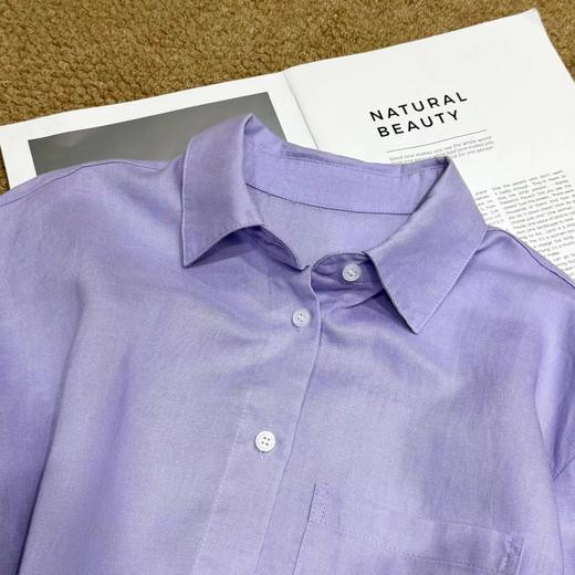 F0306102早春新款天丝亚麻香芋烟熏紫色长袖衬衫 商品图4