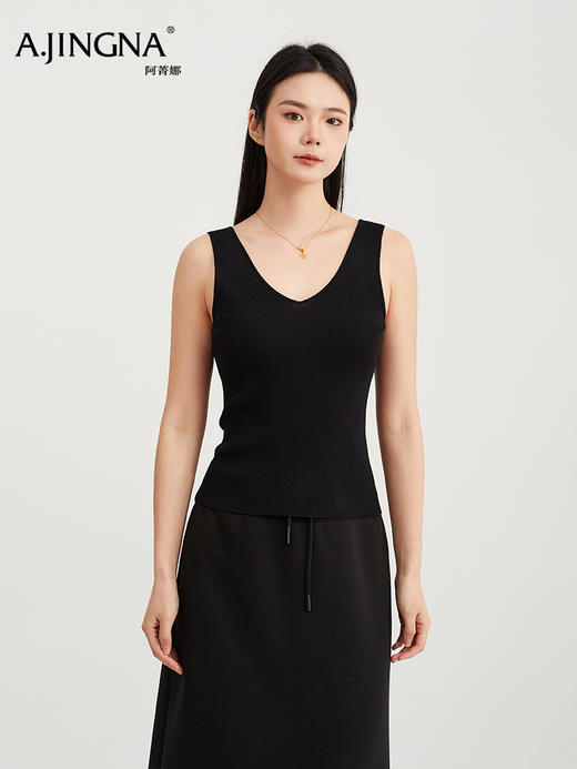 【针织吊带】阿菁娜春季新款四季万能打底双面两穿针织吊带V领显瘦方领利落F31C301007 商品图1