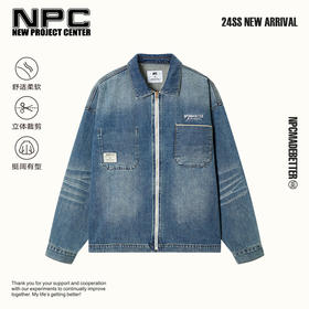 NPC潮牌做旧复古丹宁水洗牛仔夹克翻领刺绣拉链外套NP42DC02 J