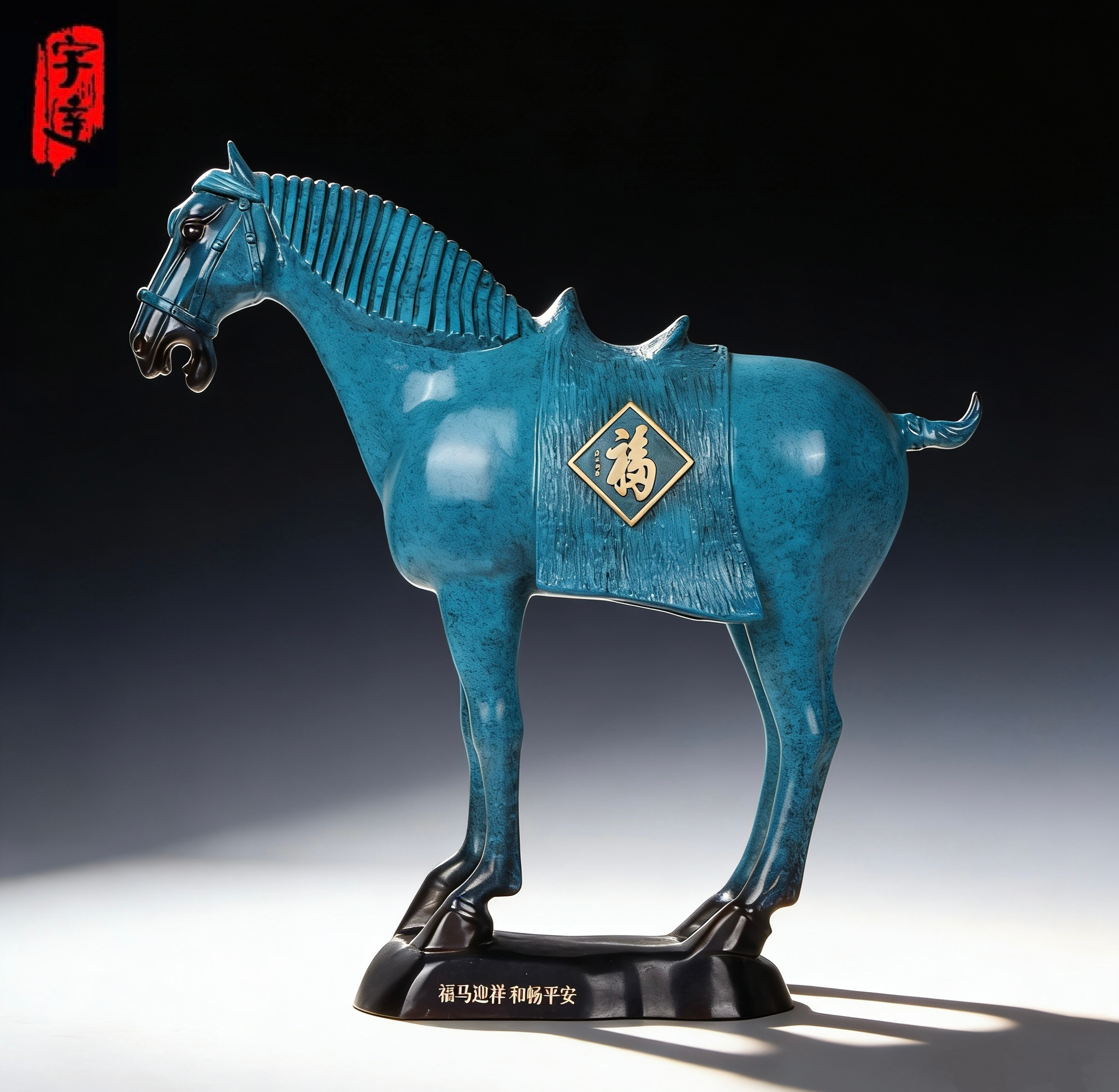 宇达青铜摆件 生肖马 创意《福马迎祥·和畅平安》工艺品 装饰 艺术礼品摆件 高38.5cm