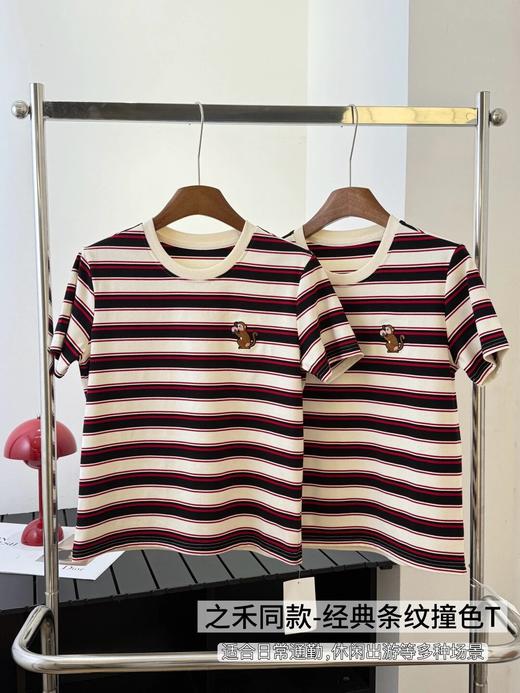 小禾同款条纹撞色刺绣短袖T  26Y03023- 商品图1