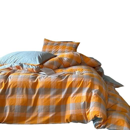 日式无印全棉水洗棉四件套良品格纹床品套件简约民宿酒店4件套 商品图4