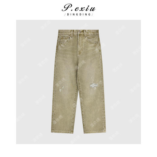 PanYiXiu/潘依绣100%棉重工水洗磨破做旧直筒显瘦牛仔裤S88125 商品图1